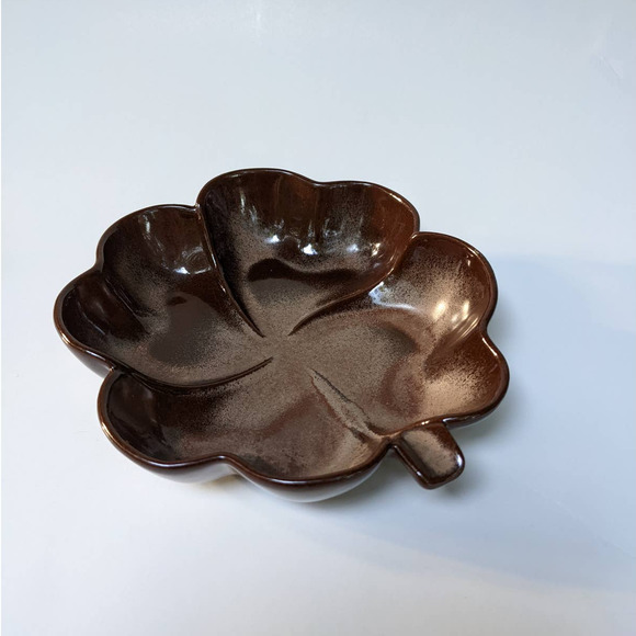 Vintage Frankoma Pottery Dish Plainsman Brown Satin Four Leaf Clover Shamrock - Picture 4 of 10